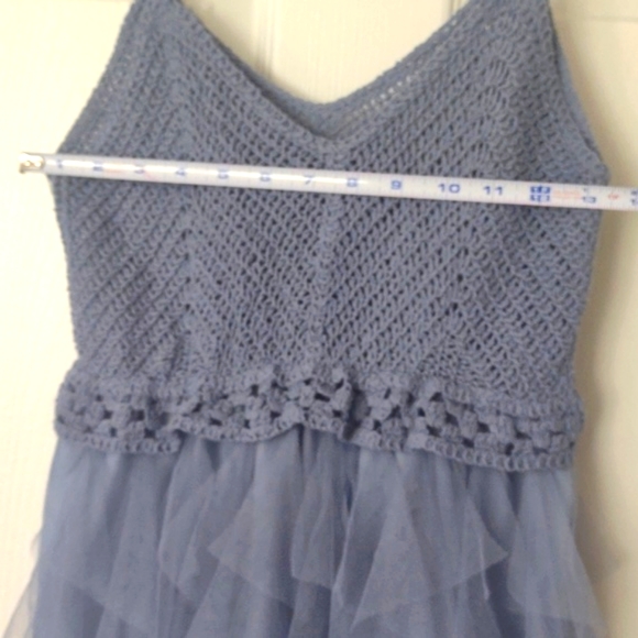 Fairy crochet balletcore ruffle/tulle/tutu flowy blue dress S/M - Picture 7 of 8